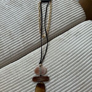 Fashion Nova Gold and Brown Layered Pendant Necklace